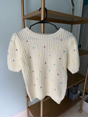 English Factory Cream Short Sleeve Knit Sweater with Pastel Dots
